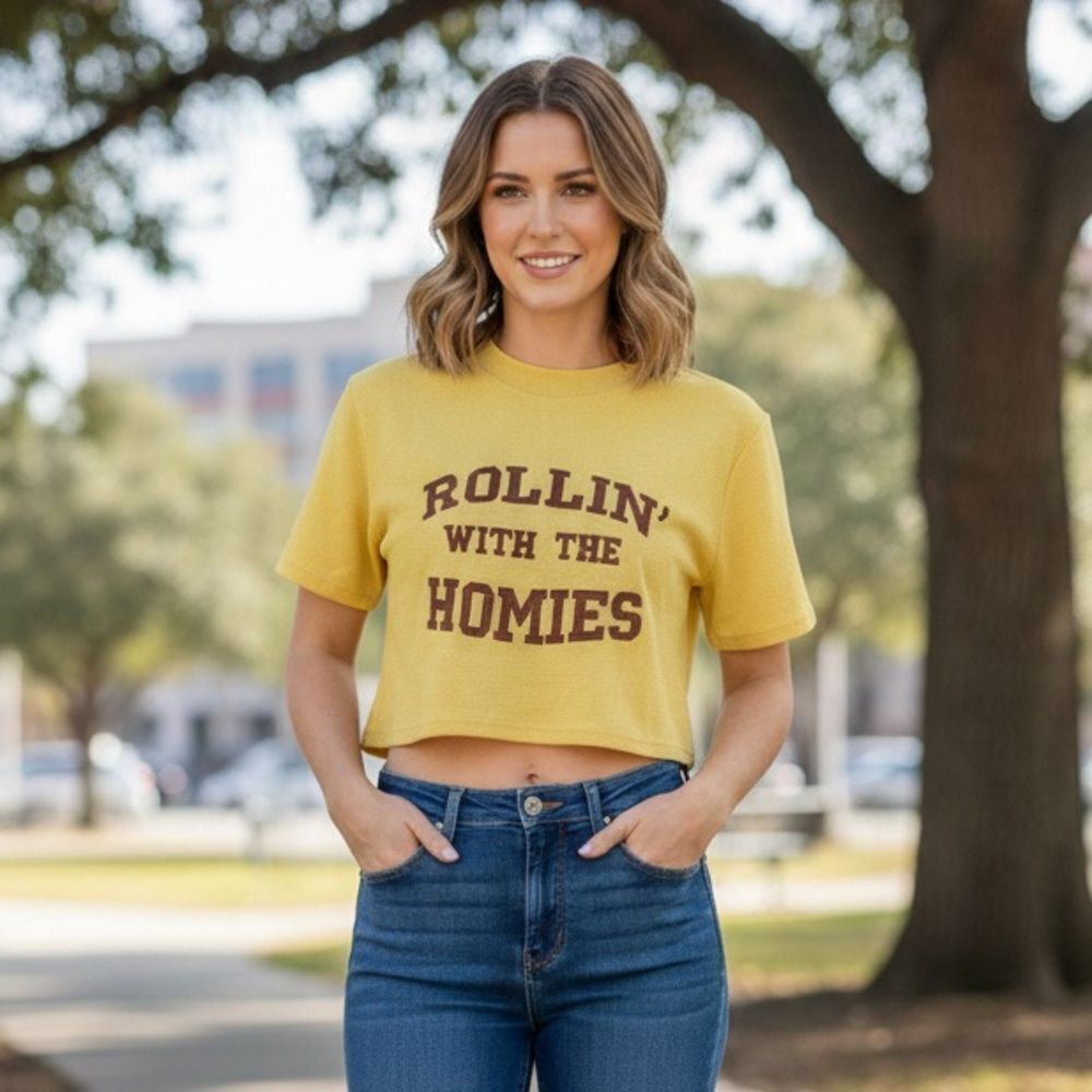 Take 50% OFF- SHEIN rolling with the homies Yellow Croptop, Size-L